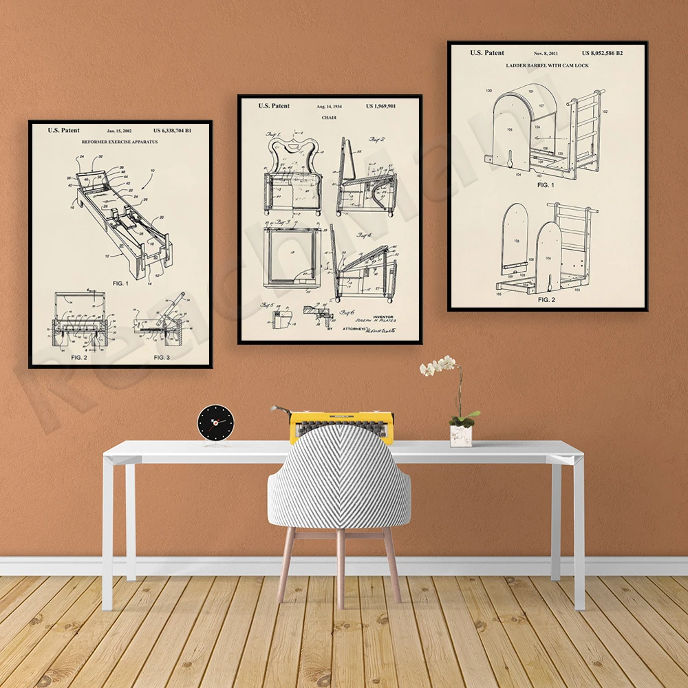 Pilates Patent Poster, Vintage Pilates Art, Pilates Print, Printable Pilates Studio Decor, Pilates Gift