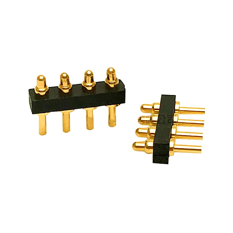 4p Spring Contact Pogo Pin Connector Probe Grid 2.0/2.5 mm 4 Position Strip 1 Row Pitch Vertical 4.3 mm Height Through Holes PCB