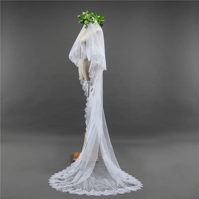 2020 echt Fotos Weiß/Elfenbein Hochzeit Schleier 3m Langen Kamm Spitze Mantilla Kathedrale Braut Schleier Hochzeit Zubehör Veu de Noiva