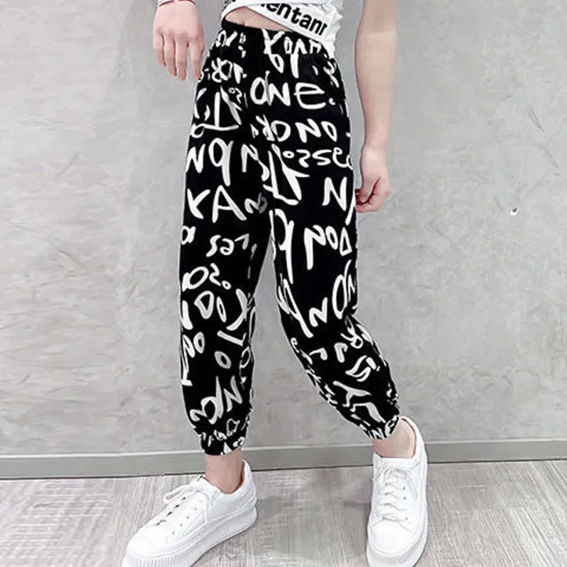 5 7 9 11 12 Yrs Girl Letter Sweatpant Girls Pants Print Summer Thin Loose Casual Light Harem Jogger Pants Elastic Waist Trousers