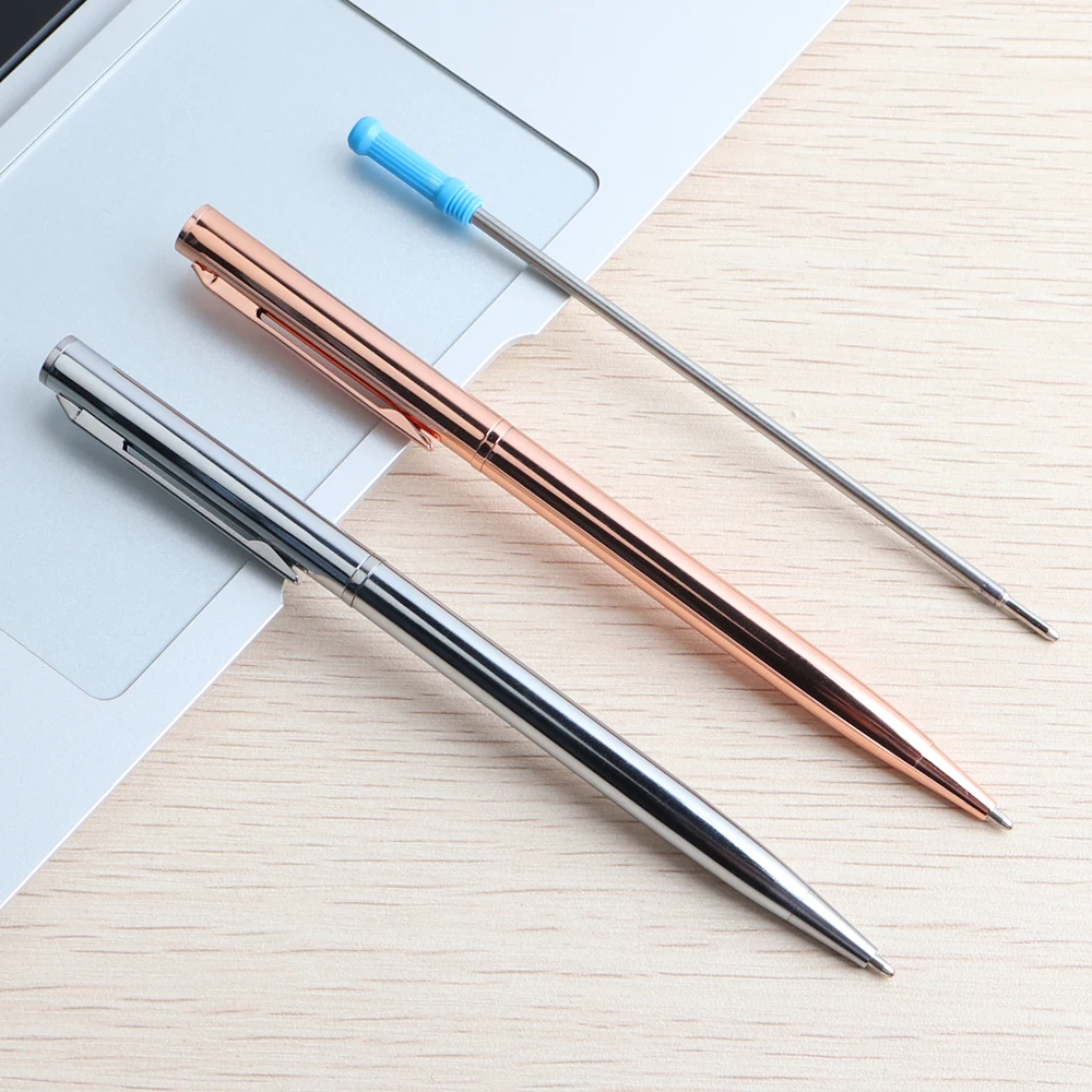 10Pcs Genkky Rose Gold Ballpoint Pen Stainless Steel Rod Rotating Metal Ball-point Pen Stationery Ballpoint Pen