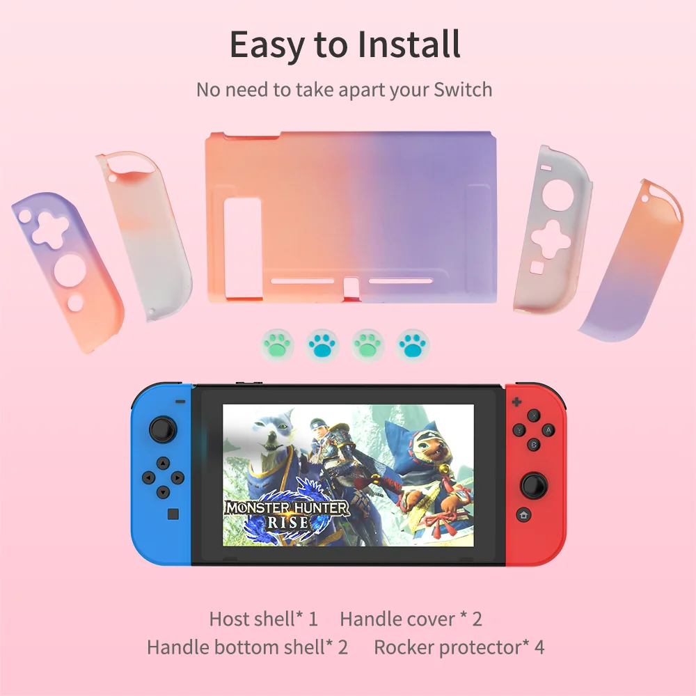 Cubierta trasera protectora para Nintendo Switch, carcasa rígida con gradiente de pintura de superficie colorida desmontable, Kawaii, NX, NS, consola Joycon