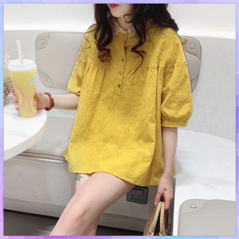 Solid Women's Cotton Linen Tee Shirt Embroidery Lace T-shirt Korean Sweet Ladies Tops Casual Loose short sleeve Tshirt Tunic