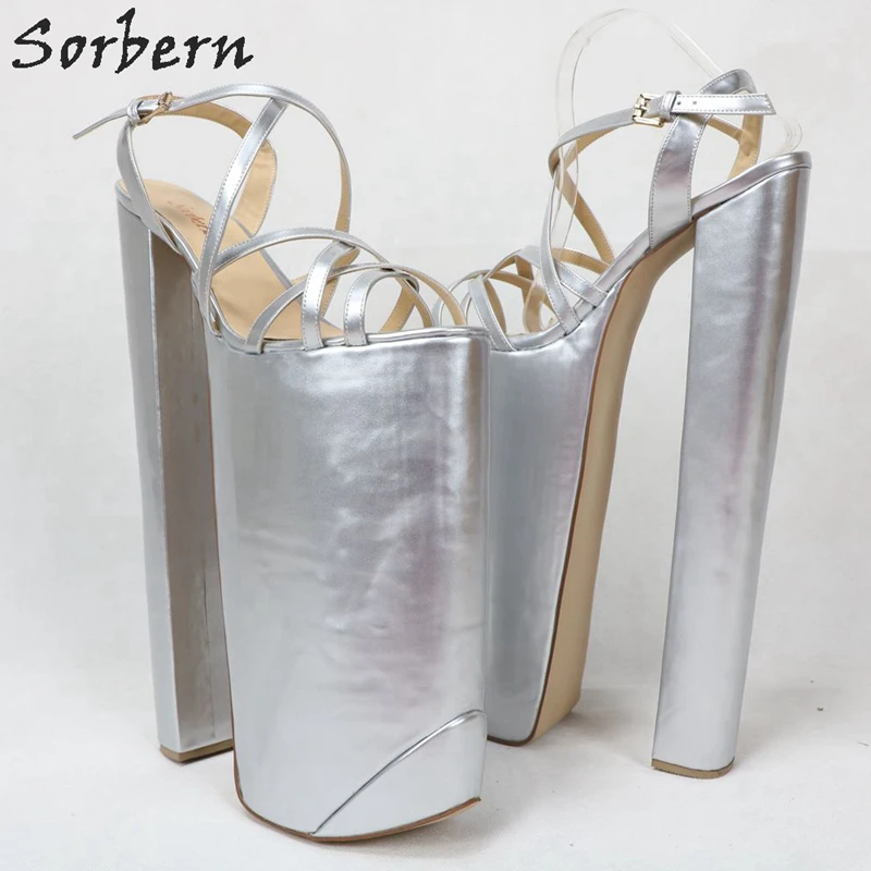Sorbern Ultra High Heels Chunky Sandals Women Slingbacks Thick Platform Summer Shoe Cross Straps Ankle Sissysluts Crossdresser