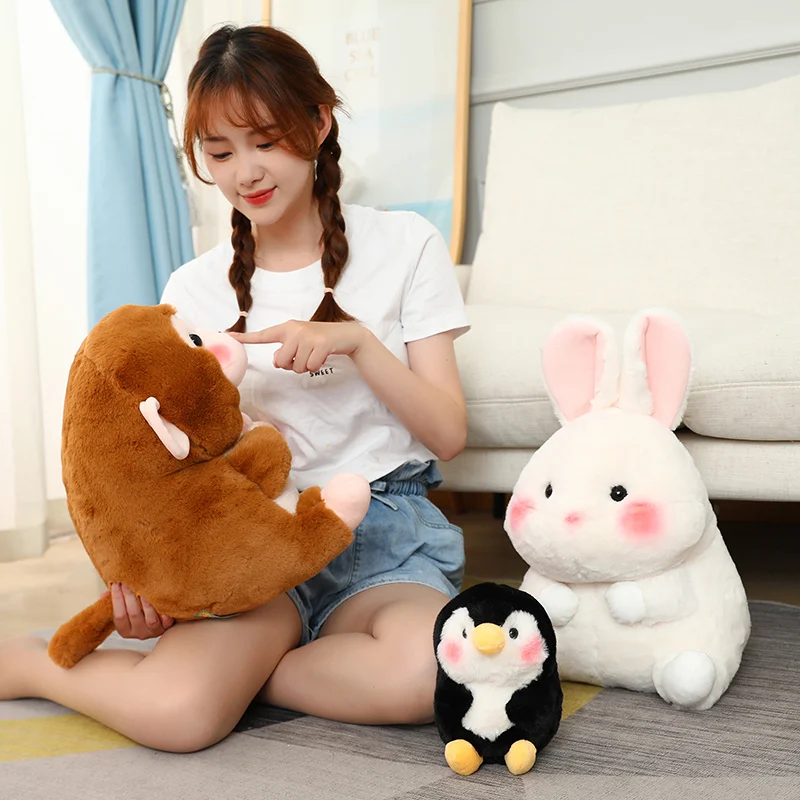 18-40cm Ball Shape Animals Stuffed Cartoon Bunny Pink Pig Monkey Elephant Penguin Hug Cuddly Plushies Toys Ferry Plush Soft Doll