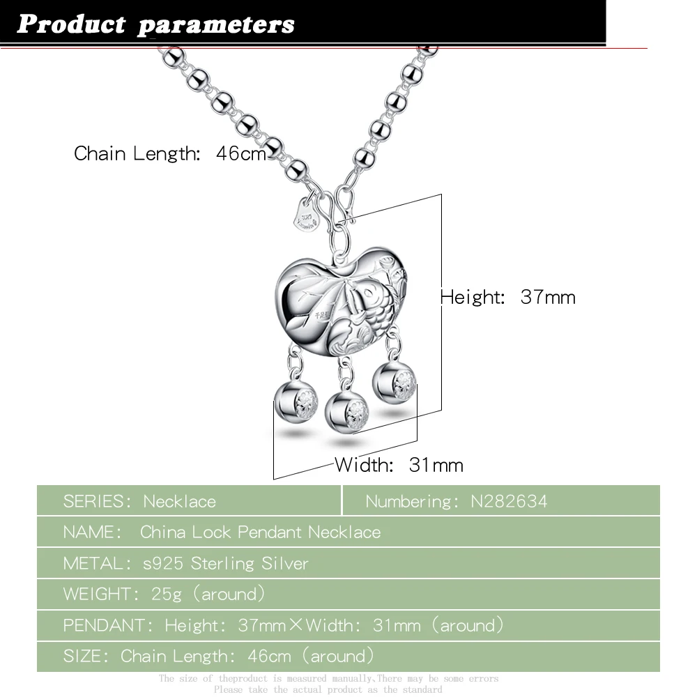 Trend Chain Vintage 925 Sterling Silver Lucky Lock Pendant Necklace for Women Collar Choker Party Jewelry Birthday Gifts