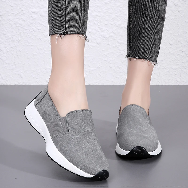 Autumn Women Shoes Cow Suede Slip on Sneakers Chaussure Femme Loafers Ladies Shoes Black Nursing Shoes Female Work Shoe Mujer