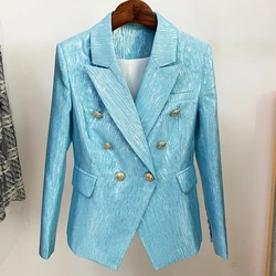 HIGH STREET Newest 2024 Designer Jacket Women's Lion Buttons Double Breasted Slim Fitting Glitter Blazer