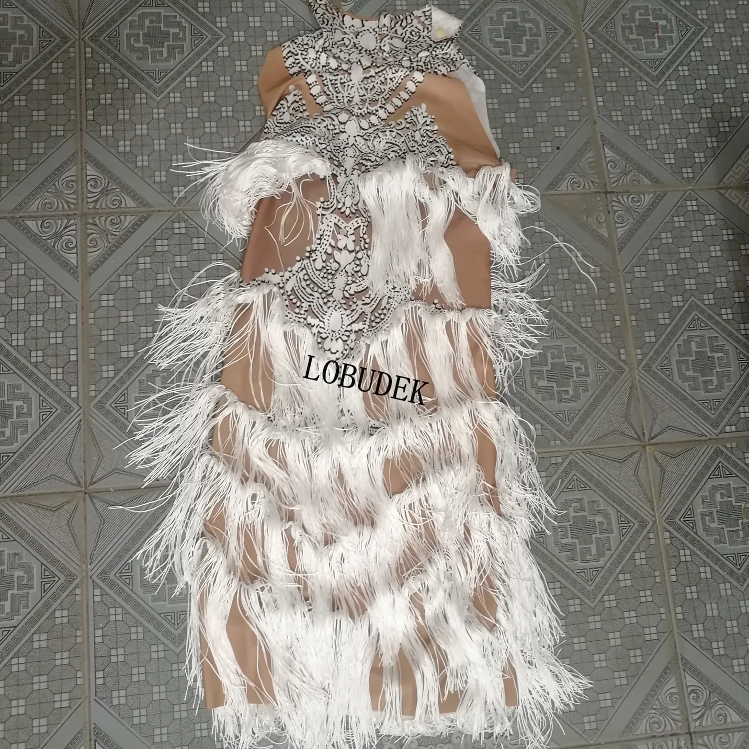 Mulheres sexy branco borla mini vestido bar boate cantor palco wear carnaval festa clube mostrar vestido curto desempenho traje