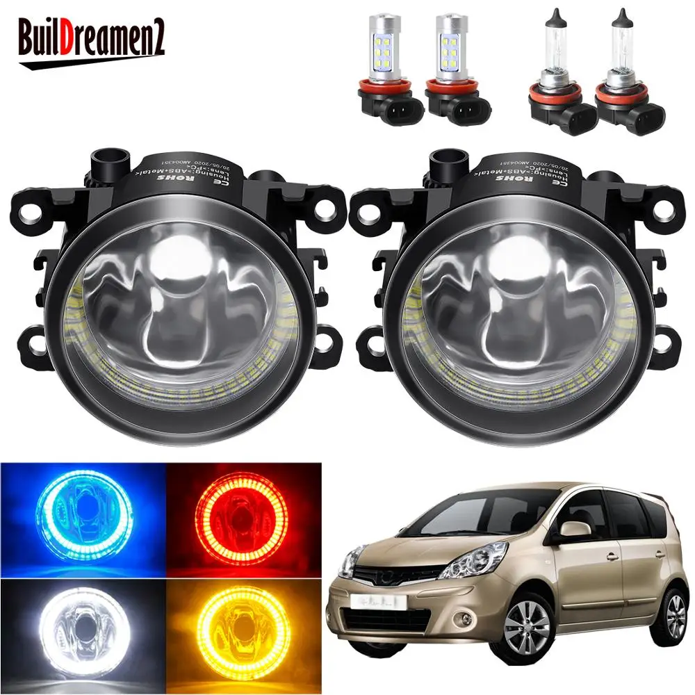 Angel Eye Fog Light For Nissan Note E11 MPV 2006-2013 Car Front Bumper Fog Light Assembly with Halo Ring Daytime Running Light