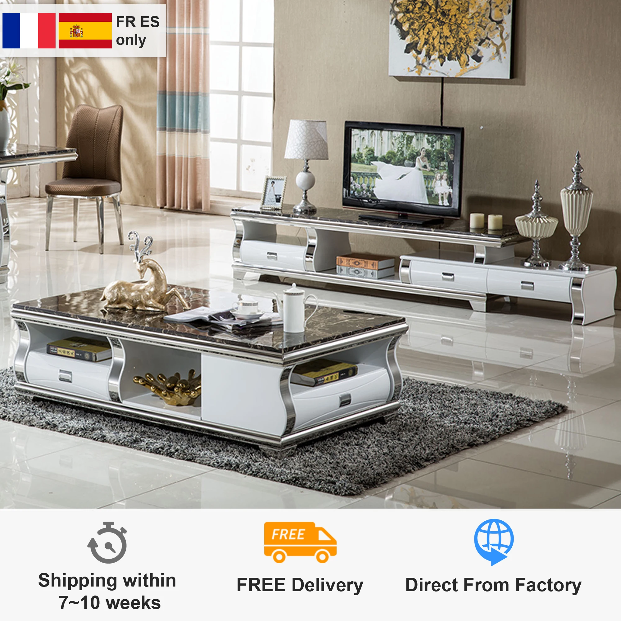 

TV Stand modern Living Room TV monitor stand mueble stalinite marble stainless steel cabinet mesa+tv table+Coffee centro Table