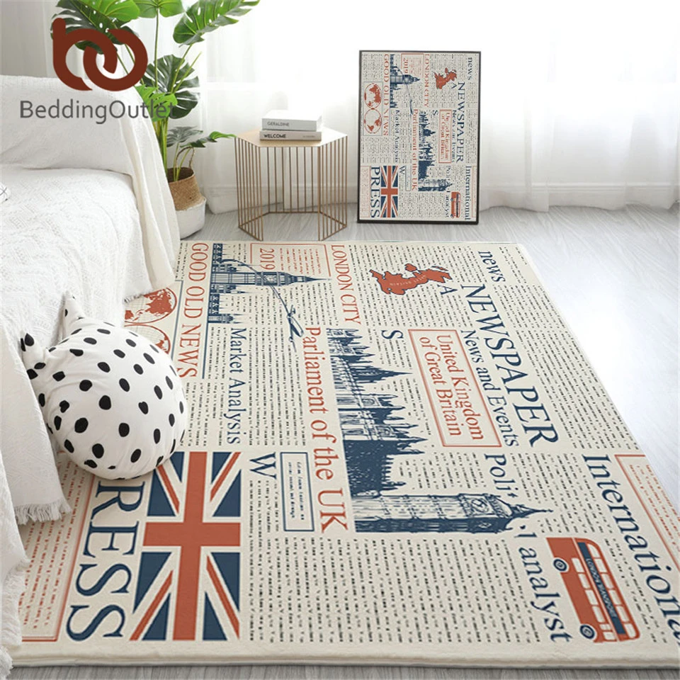 

BeddingOutlet Newspaper Large Carpet for Living Room UK London Floor Mat Magazine Decorative Rugs News Letters Classic Tapis