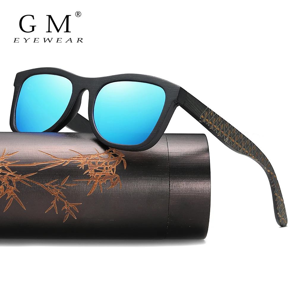 GM Wood Sunglasses Engrave Name Grey Polarized Lens Retro Bamboo Sunglasses  With Gift Box gafas de sol hombre Dropshipping OEM