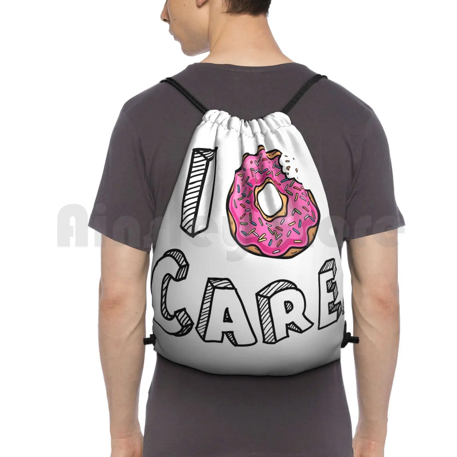 I Donut Care Funny Backpack Drawstring Bag Riding Climbing Gym Bag Funny Donut Culinary Sassy Girly Pink Trendy I Dont Care