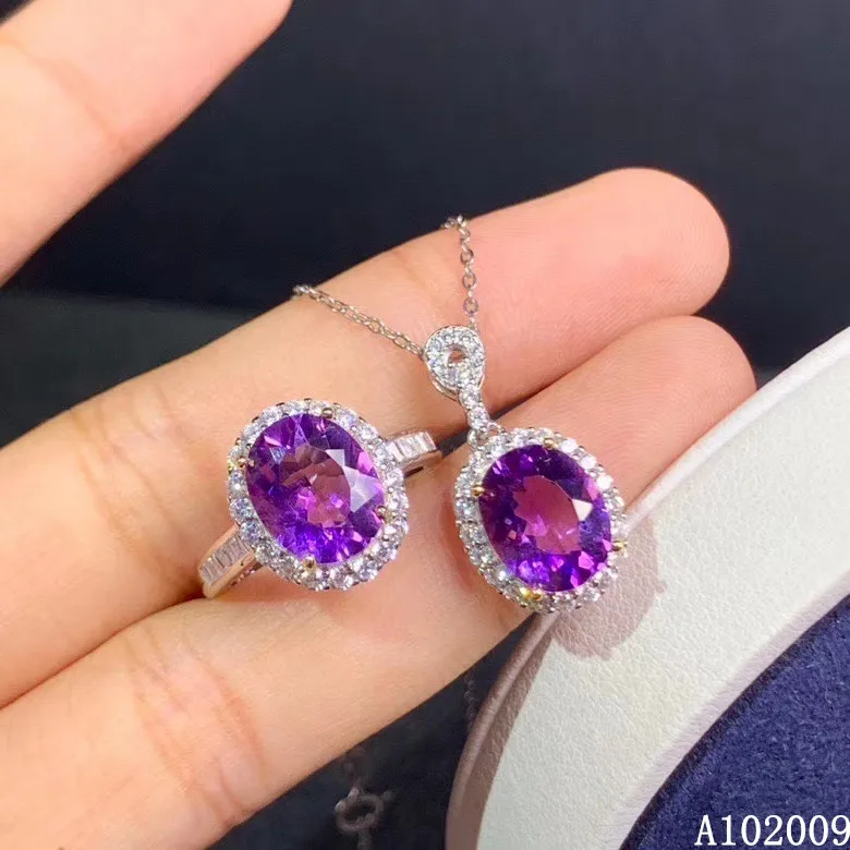 

KJJEAXCMY fine jewelry 925 sterling silver inlaid natural Amethyst popular girl suit support test