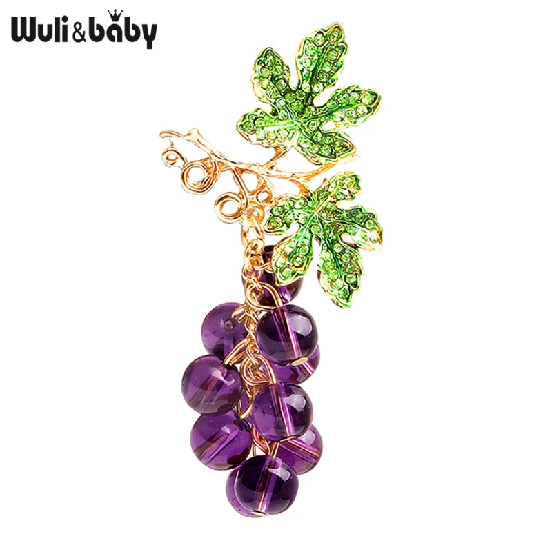 Wuli&baby Glass Beads Grape Brooches For Women Rhinesone Purple Grape Fruits Casual Office Brooch Pins Gifts