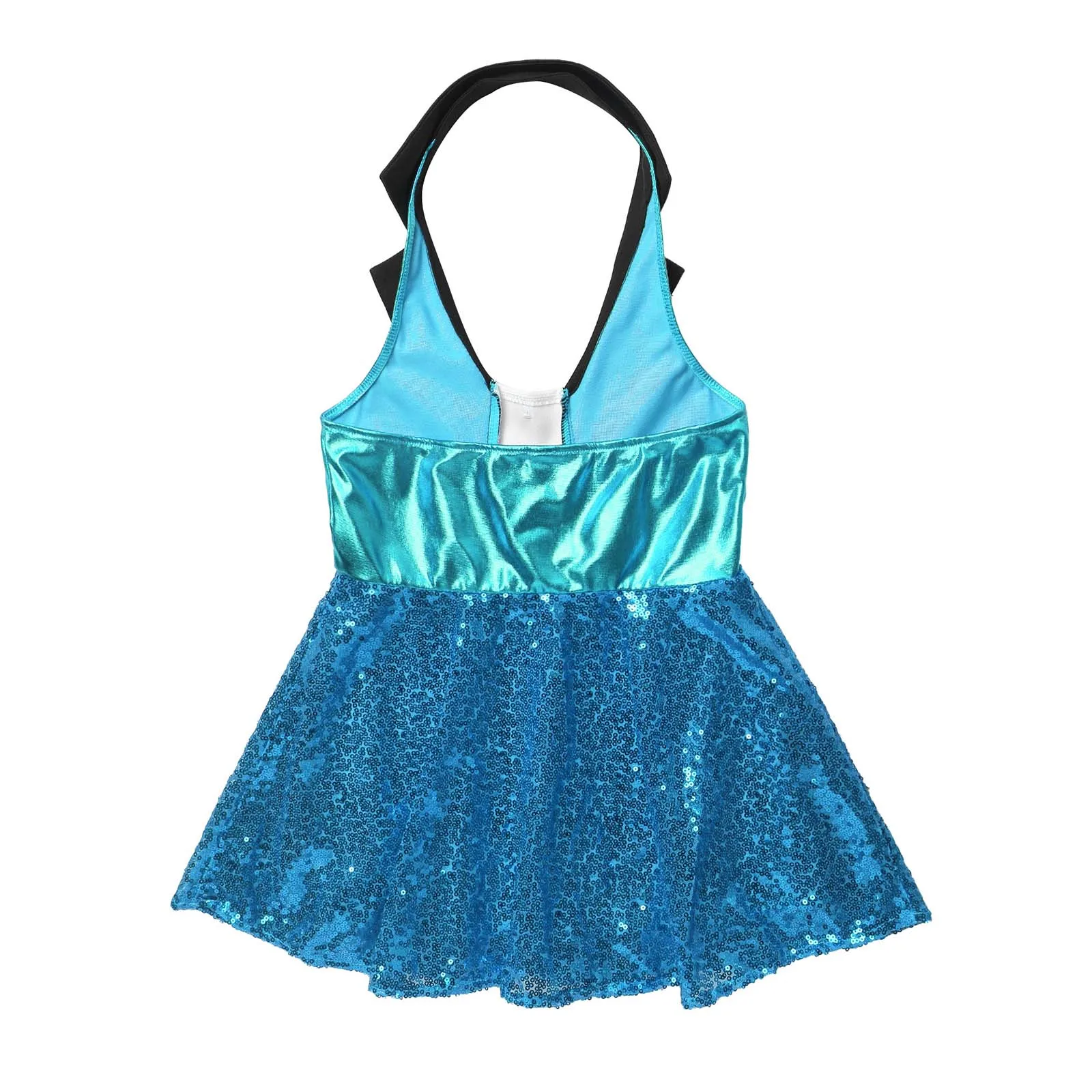 Kids Girls Metallic Halter Neck Shiny Ballet Hip Hop Latin Jazz Tap Modern Dance Dress Stage Performance Show Costumes