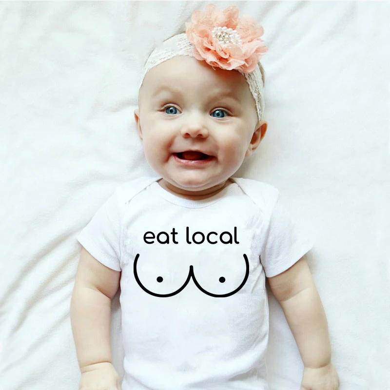 Breastfeeding Eat Local Newborn Baby Bodysuits Funny Cotton Baby Summer Short Sleeve Jumpsuit Casual Boys Girls Onesie Clothes