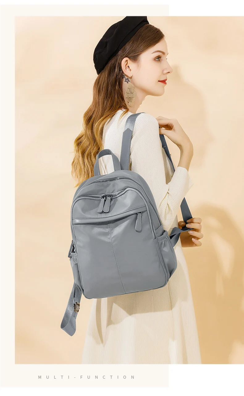 Women Fashion Solid  Waterproof Leather+Oxford Backpack Outdoor Teenager Bags