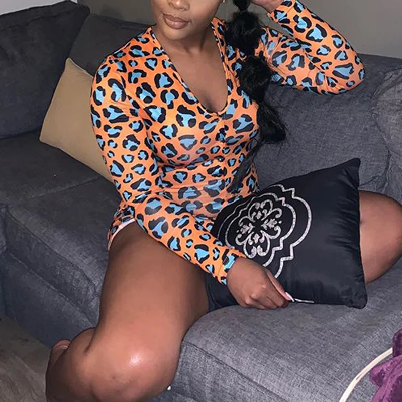 OMSJ New Style Women Casual Long Sleeve Shorts Romper Leopard Printed Female Jumpsuits Nightwear Party Club Outfits Onesies 2024