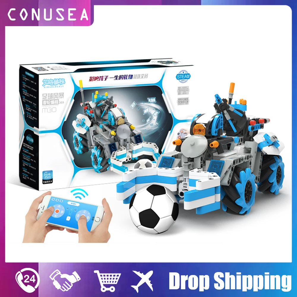 DIY 489Pcs App Voice Control Remote Car Rc Robot Building Blocks Remote Programming Radio Control Soccer Storm Toy Boys