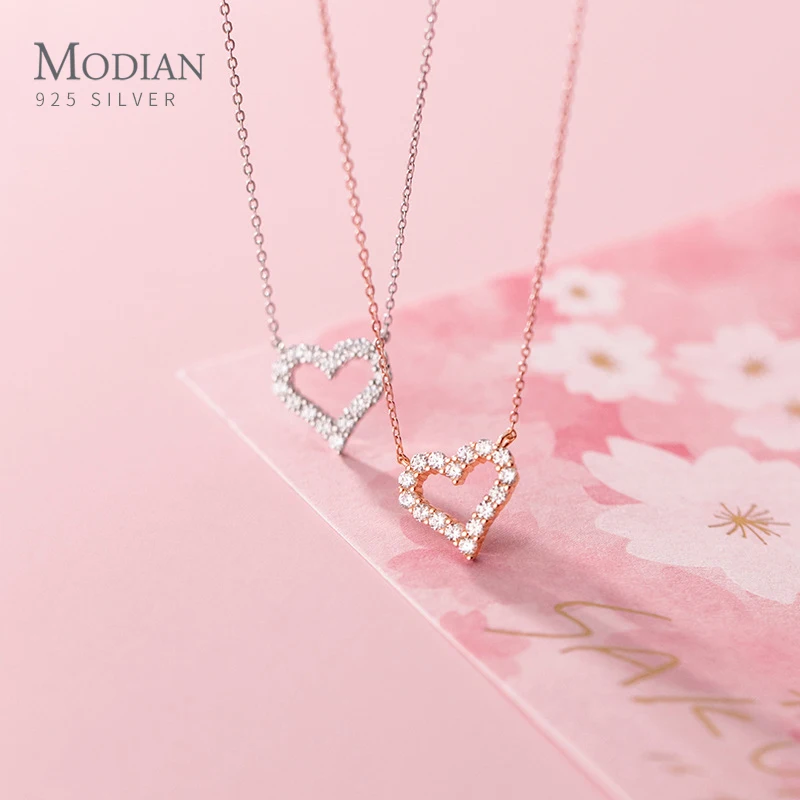 

Modian A Row Glittering Zirconia Lovely Hearts Shape 925 Sterling Silver Pendant for Women Girl Enggement Party Fine Jewelry