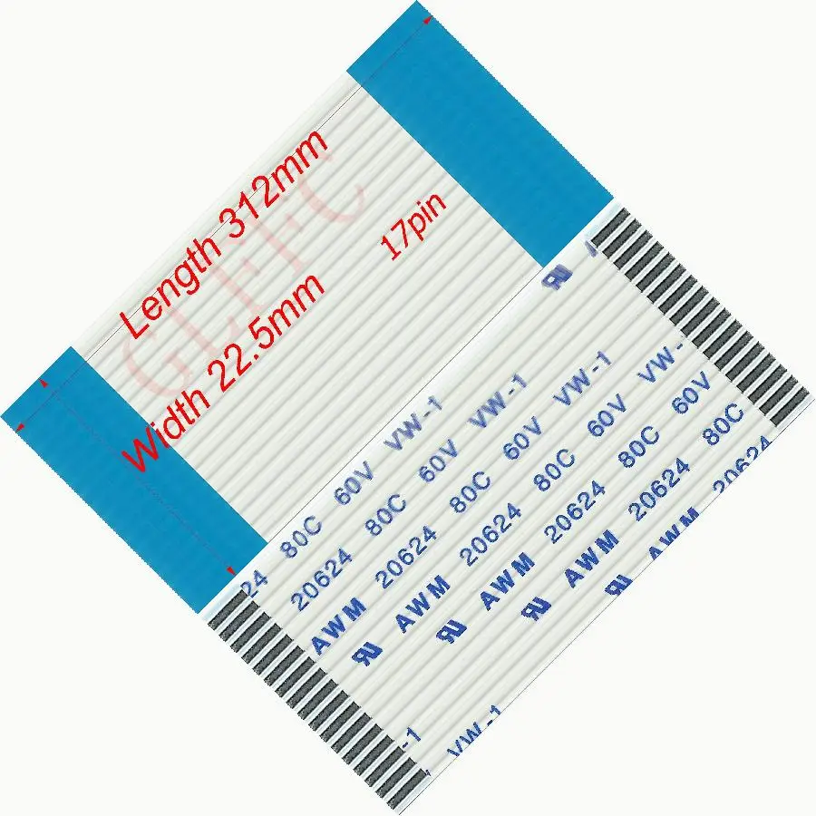 17พิน/15Pin 300สนาม1.25/700มม.-870มม./1000A-type สายแบนยืดหยุ่น FFC AWM 20624 RoHS สำหรับ TTL LCD DVD คอมพิวเตอร์