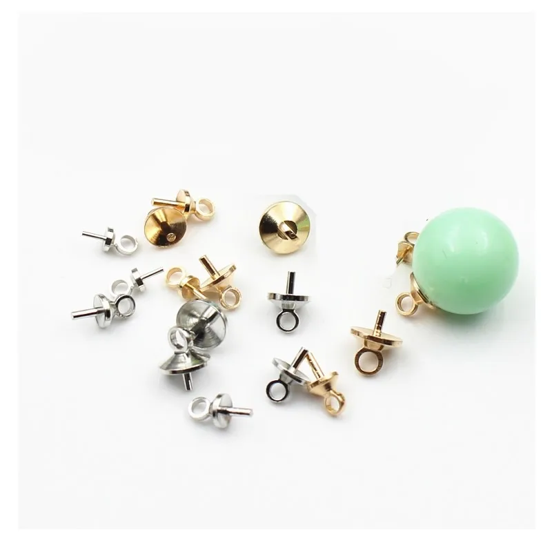 50PCS Lenth 6X2.8MMGold Color Brass Half hole Charms Pins Pendant Screw Eye Pin Bail For Charms Top Drilled Jewelry Accessories