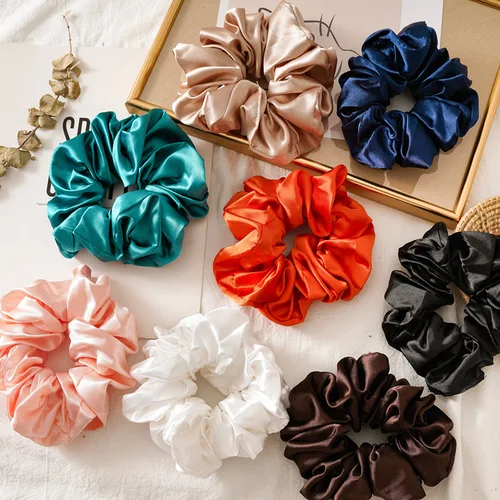 Lazos para el cabello coloridos y lisos para mujer, bandas elásticas para el cabello, Scrunchie de satén grande, accesorios para el cabello 2021