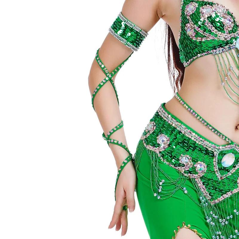 Belly Dance Costume Accessories Sequin Arm Bracelet Snake Sleeves Hand Chain Arm Band with Stretch Wrap Strap Belly Dance Wear