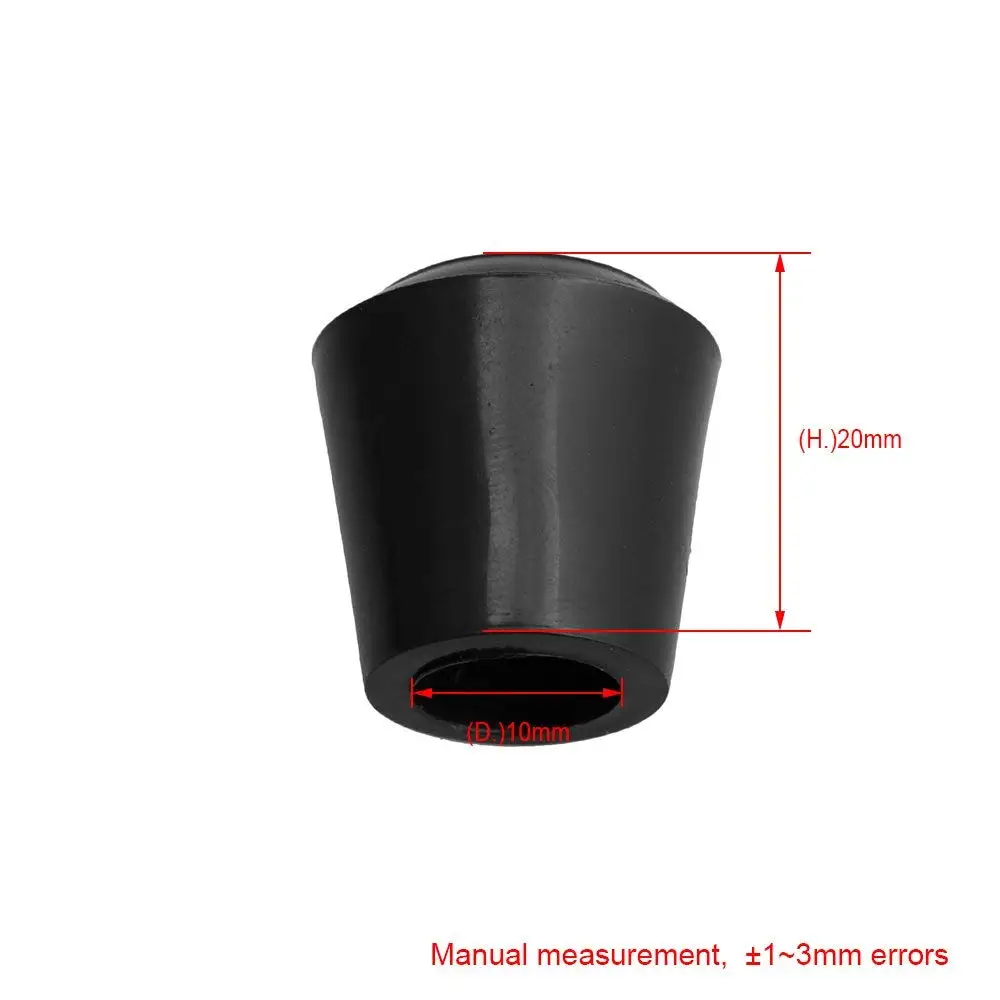 Round Rubber Móveis Tabela Leg, Pé Floor Protectors Cap, Preto, 10, 1214, 16, 18, 20, 25mm Diâmetro Interno, Pacote de 20