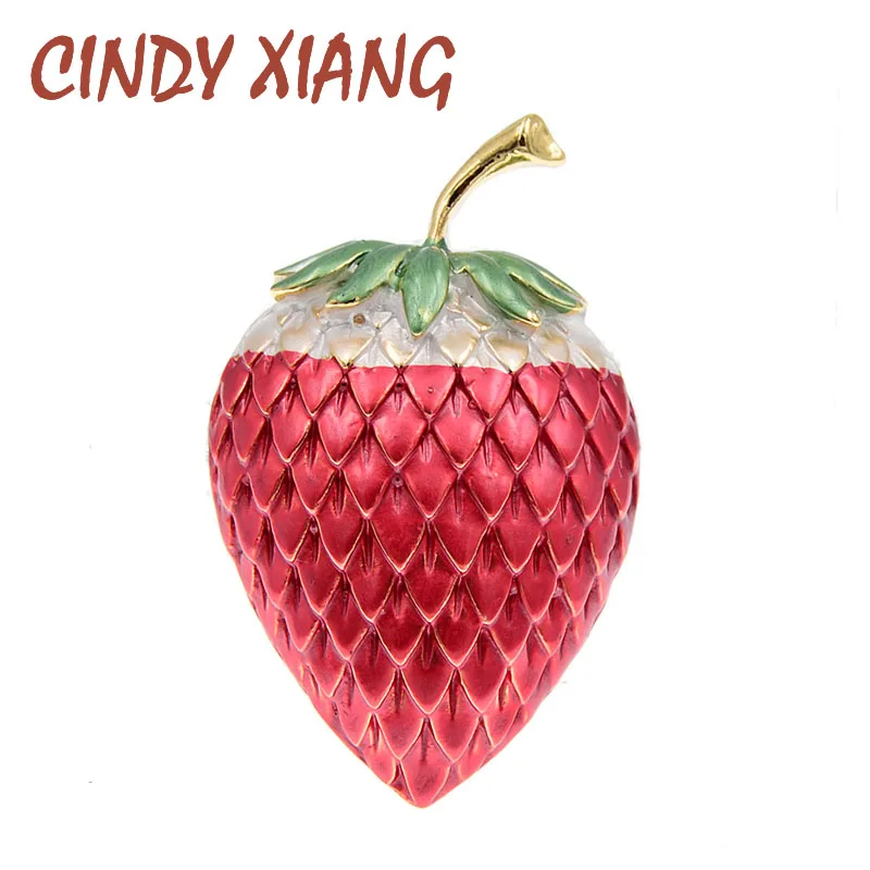 CINDY XIANG Enamel Cute Strawberry Brooches For Women Large Fruit Pin Handbag Badages 3 Colors Available Good Gift