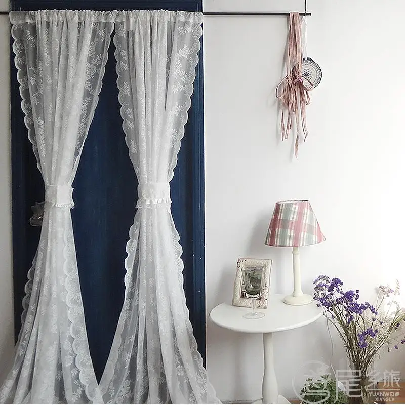 European-style pure white lace wave side window screen curtain cupboard curtain bed curtain