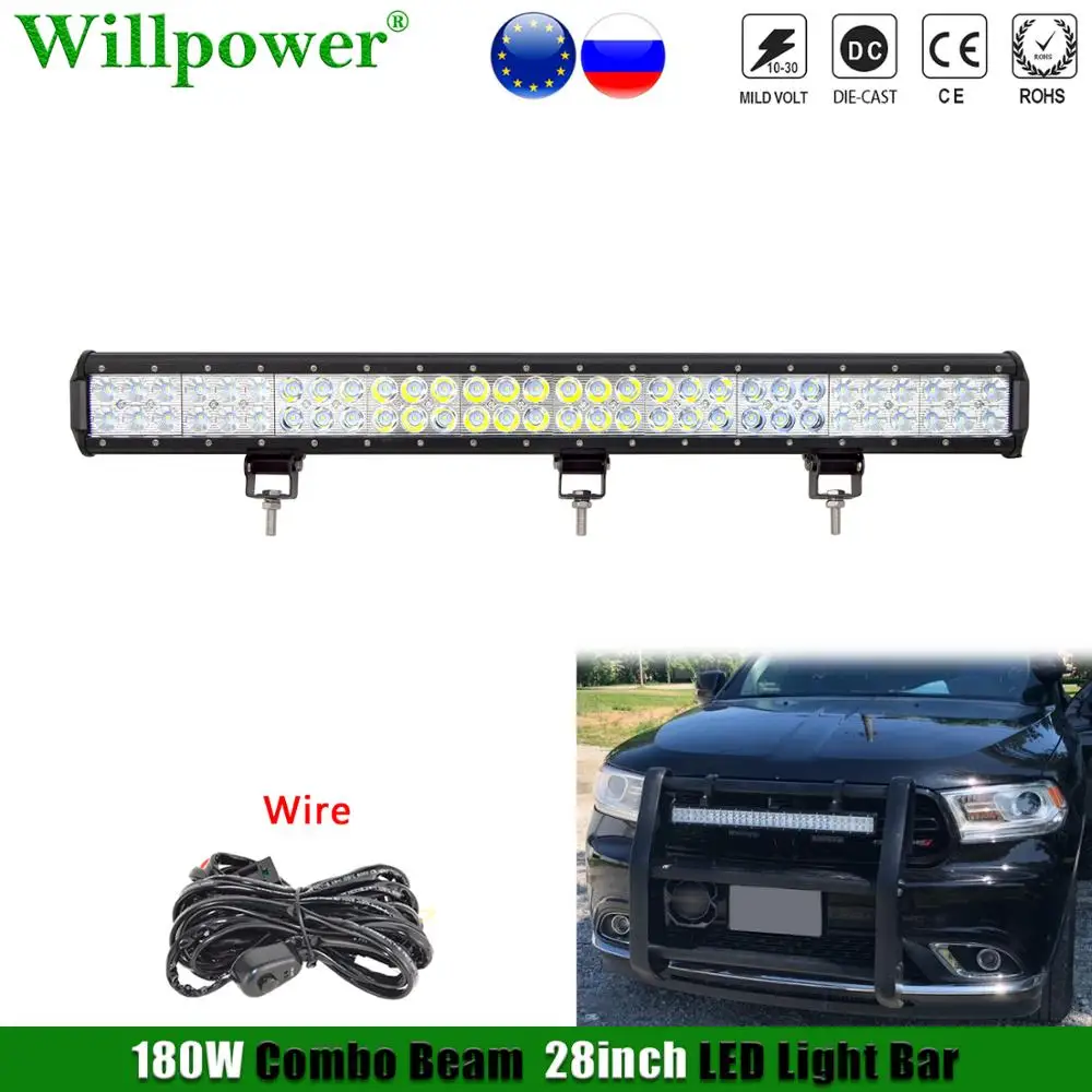 4x4 Truck Bullbar Fog Light 180W 28 inch LED Light Bar For Jeep Chevy Dodge Offroad SUV UTV Boat Pickup Car Roof LED Bar Driving