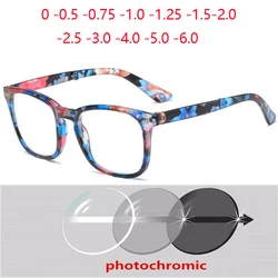 Folding Discoloration Nearsighted Eyeglasses Retro Photochromic Gray Square Prescription Spectacles Diopter 0 -0.5 -0.75 To -6.0