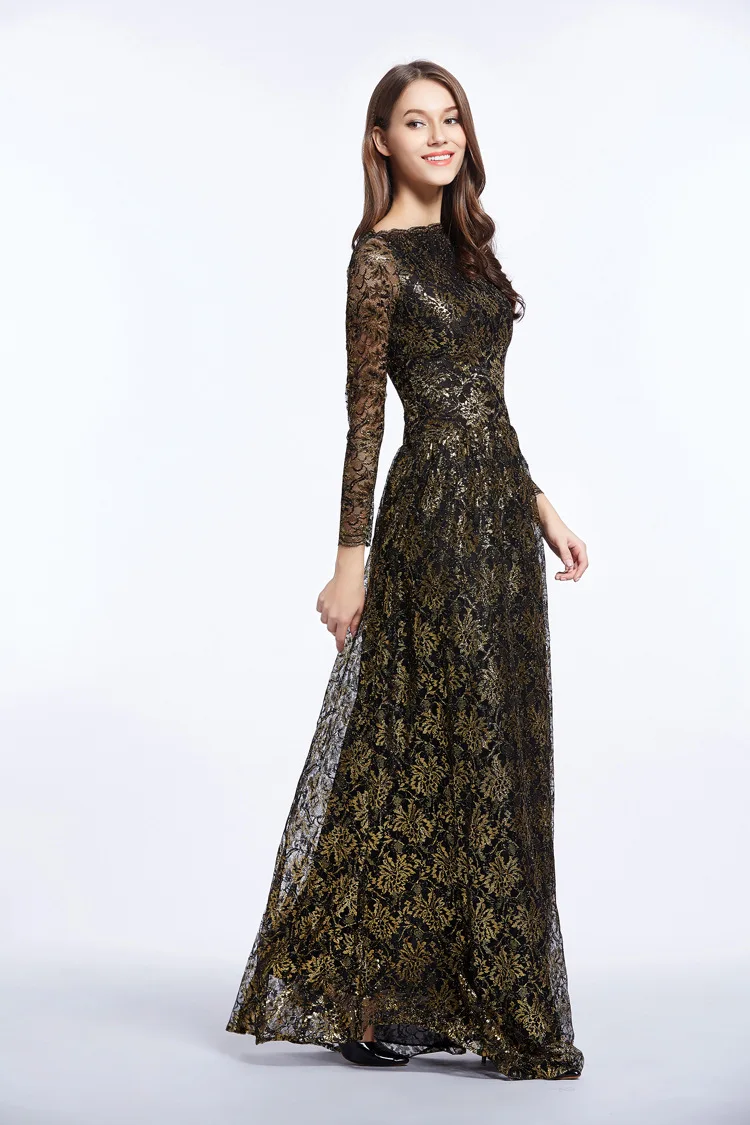 foreign trade Middle East elegant retro style long sleeves fall to the ground gilded lace Muslim women's dress