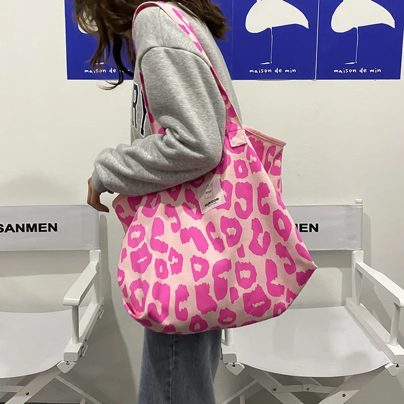 Borsa da donna borsa a tracolla a tracolla nuova borsa di tela di grande capacità rosa leopardo moda europea e americana