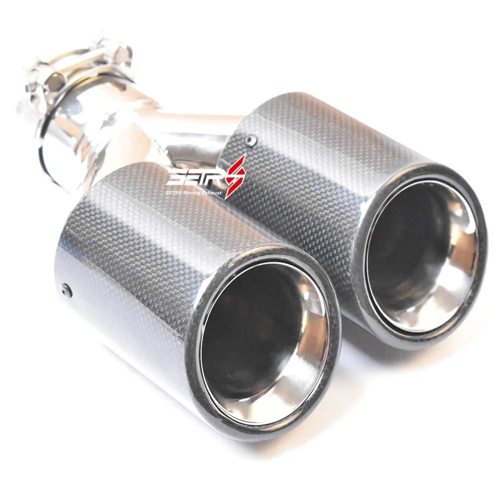 Universal Equal Length Dual Glossy Fiber Carbon Exhaust Pipe Stainless Steel  Bevel Curly Muffler Tip  For Civic