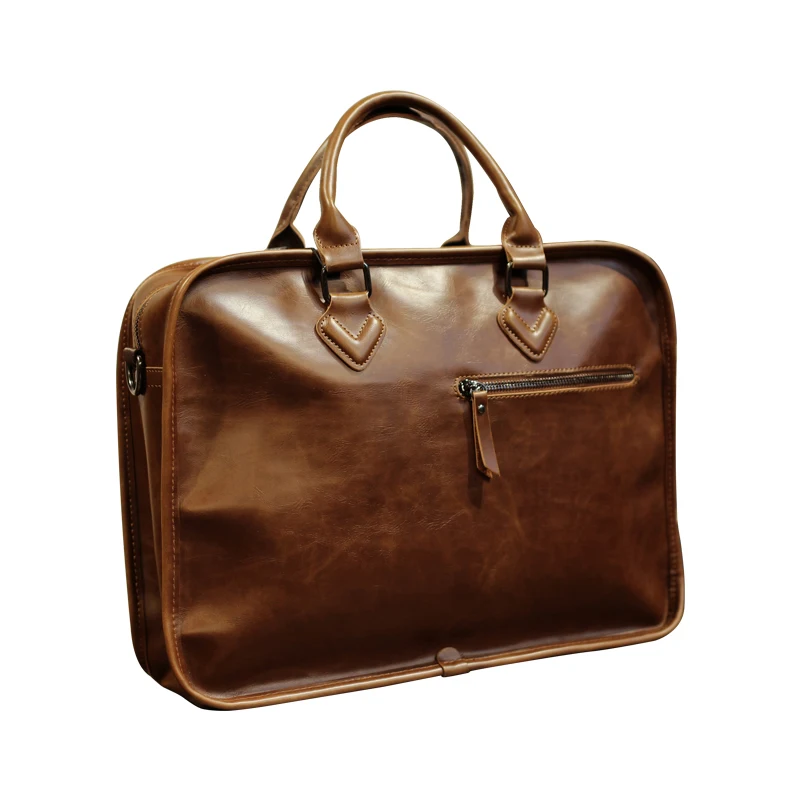Men Vintage Briefcase handbag Crazy Horse Pu Leather 13inch Big Laptop Bags Business Brown Messenger Shoulder Bag Man