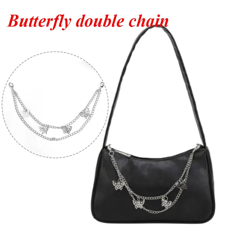 Fashion Women Street Handbags Chain Small Shoulder Underarm Bag Strap Ladies Double Butterfly Bag Chain Pure Color Ladies