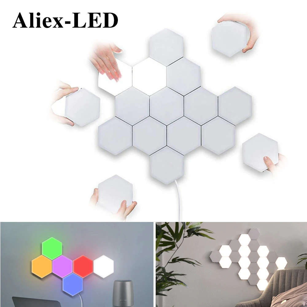 LED DIY Hexagonal Wall Lamp Creative Bedroom Decor Night Light Touch Sensor Magnetic Quantum Lamps for Home Decoration Lighting