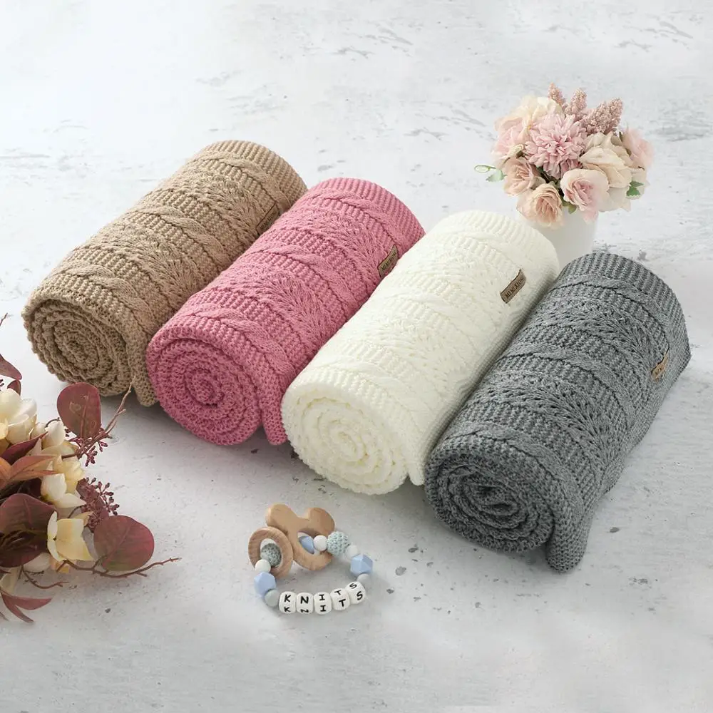 Baby Blankets Swaddle Wrap 100*80cm Solid Newborn Bebes Stroller Bedding Basket Blanket Super Soft Children Knitted Quilts Cover