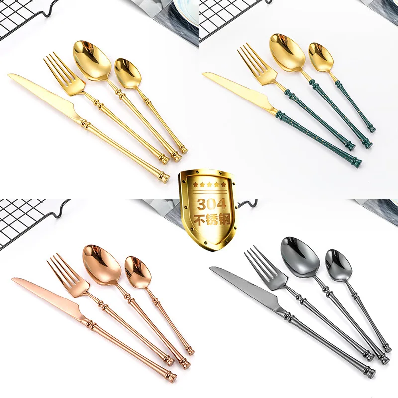 

Round handle 304 stainless steel waist cutlery set cross-border Western steak cutlery spoon set