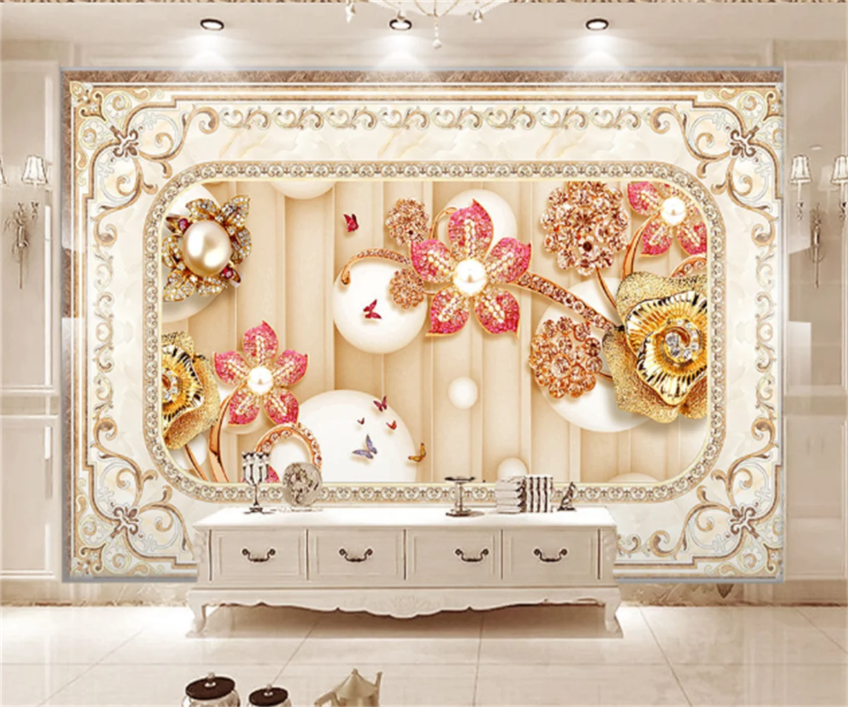 

European and American luxury imitation gold satin pearl pendant jewelry background wall decoration mural custom wall stickers