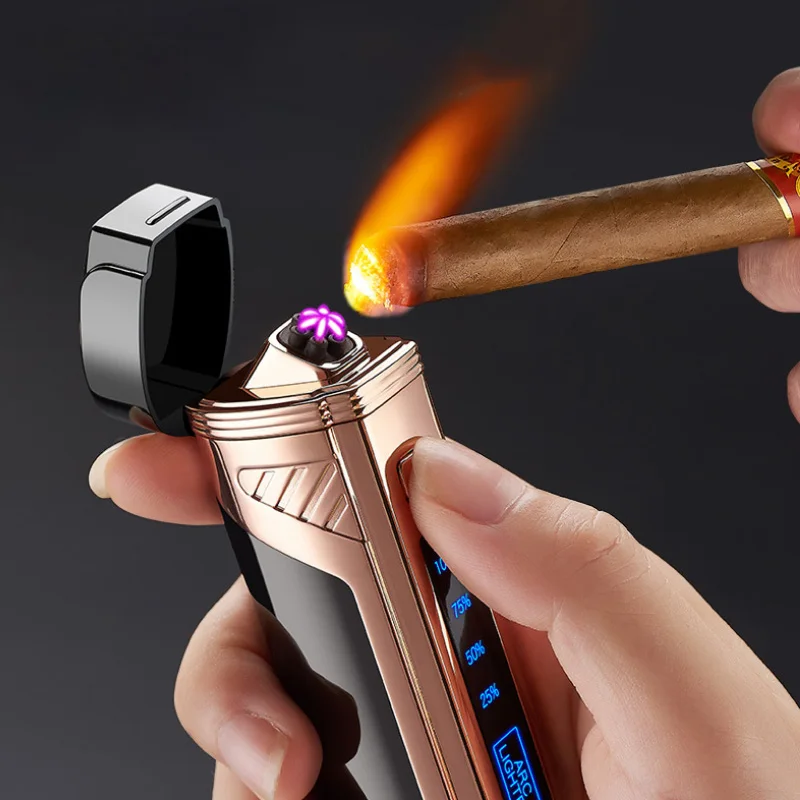 Luxury 6 ARC Flameless Usb  Cool Lighter Touch Switch With Cigar Cutter Windproof Acendedor Eletrico Rechargable Gadgets For Men