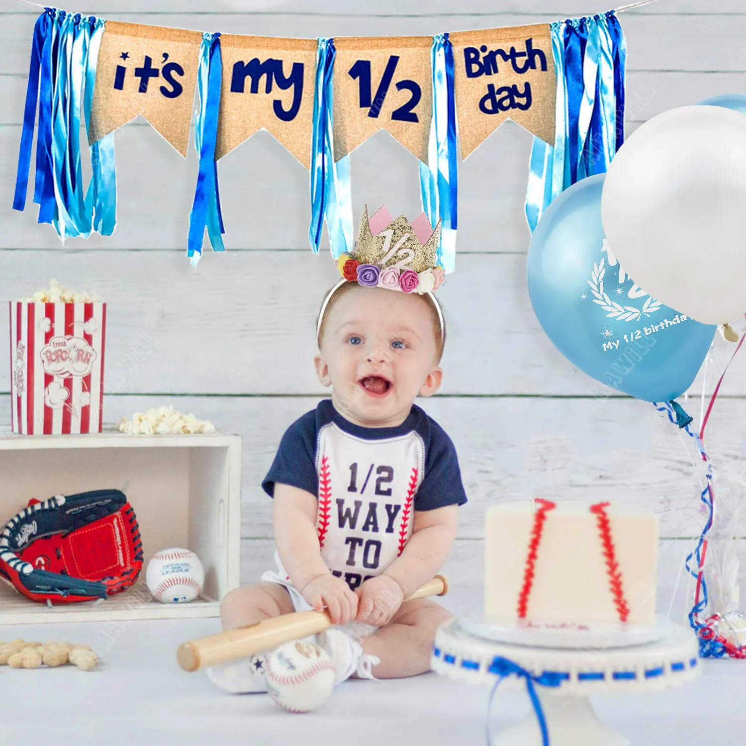 Half Birthday Party Decorations Kit It\'s My 1/2 Birthday Banner Balloons Crown Hat For 6 Months Baby Girl Boy Baby Shower Decor