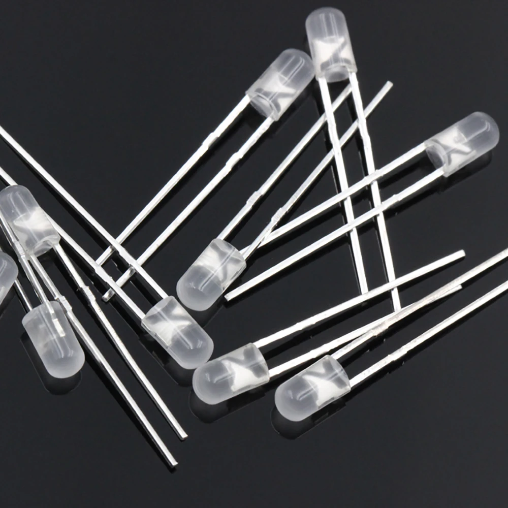 1000pcs 3mm Round No edge Short Legs Diffused Color White Red Blue Green Yellow Directly Inserted LED light-emitting diode