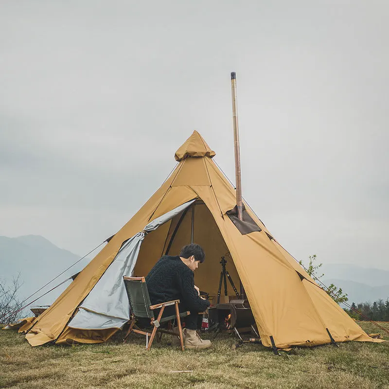 

Pyramid Indian Shelter Anti-Rainstorm Outdoor Camping Yurt Camp With Chimney Window Include Inner Tent