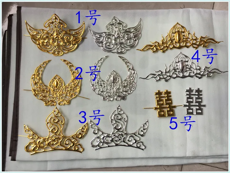 5 Designs Gold Silver Plated Hanfu Hair Tiara Traditional Seal Cutting Hollow-out Drama Group Weddding Thick Hair Accessories