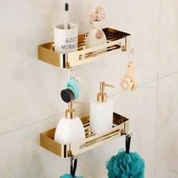 Bathroom Shelf Bath Storage Holder Wall Mounted Gold  Stainless Steel Square Bath Shower Shelf Bath Shampoo Holder Corner shelf